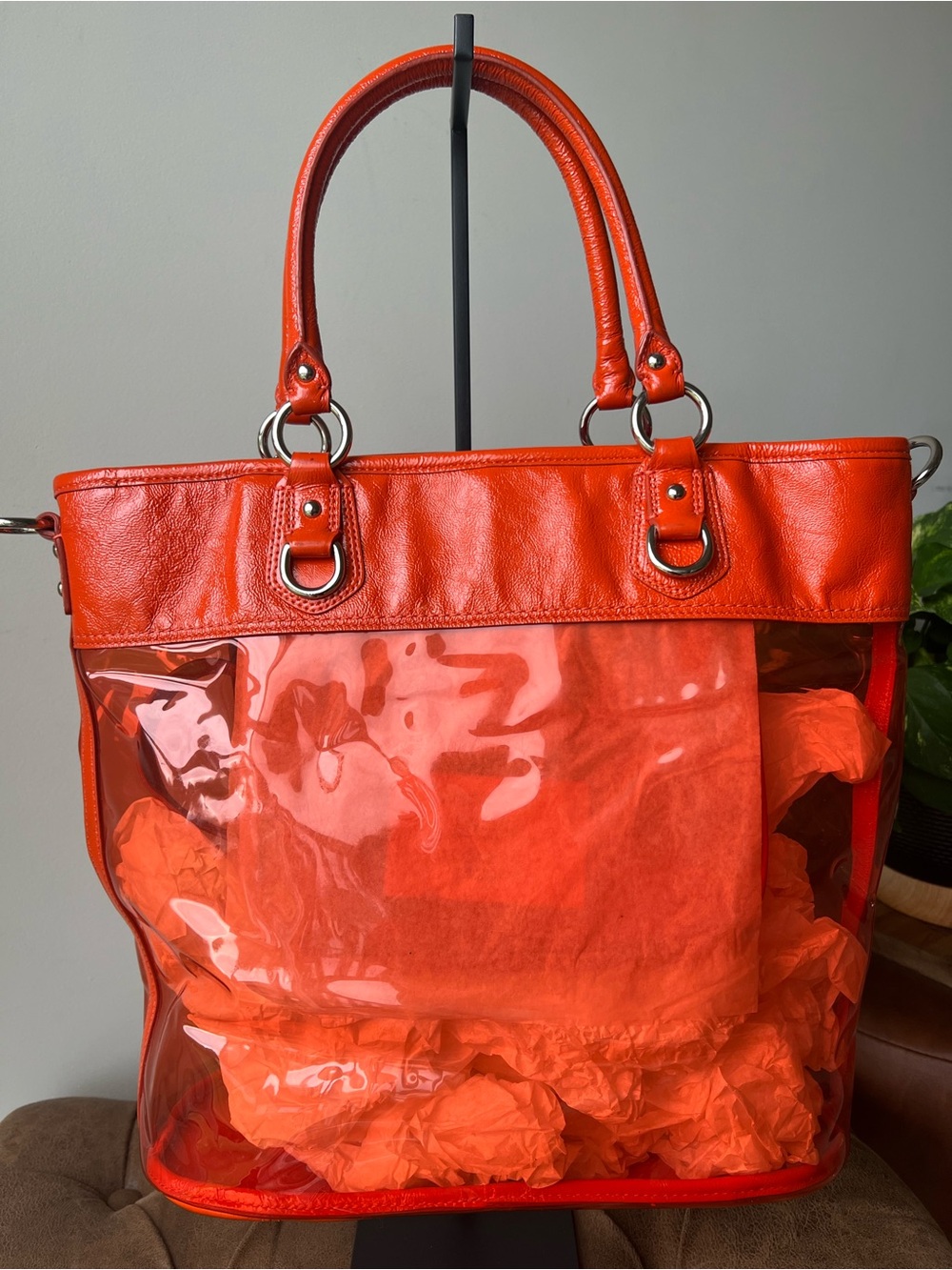 Coach 15021 Transparent Clear Orange Tote Colette Rare Plastic Beach Bag - Picture 3 of 12